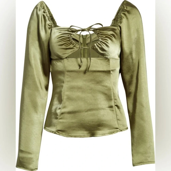 TOPSHOP Keyhole Satin Top, KHAKI, Size 2 US (fits like 0), NWT - Picture 5 of 13